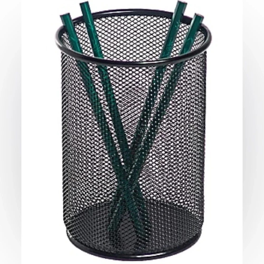 4” Black Mesh Metal Pen & Pencil Holder Desk Organizer Cup